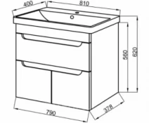 Размеры Умывальник с тумбой с ящиками 80 см шириной Юввис Семпри с раковиной SEMPRE СМ-81П-СМ