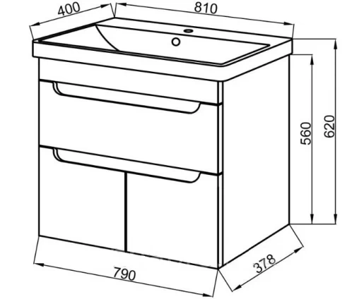 Размеры Умывальник с тумбой с ящиками 80 см шириной Юввис Семпри с раковиной SEMPRE СМ-81П-СМ