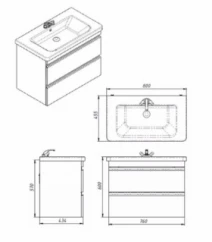 Размеры Тумба с умывальником с ящиками 80 см шириной Primera Frame с умывальником Frame 563342